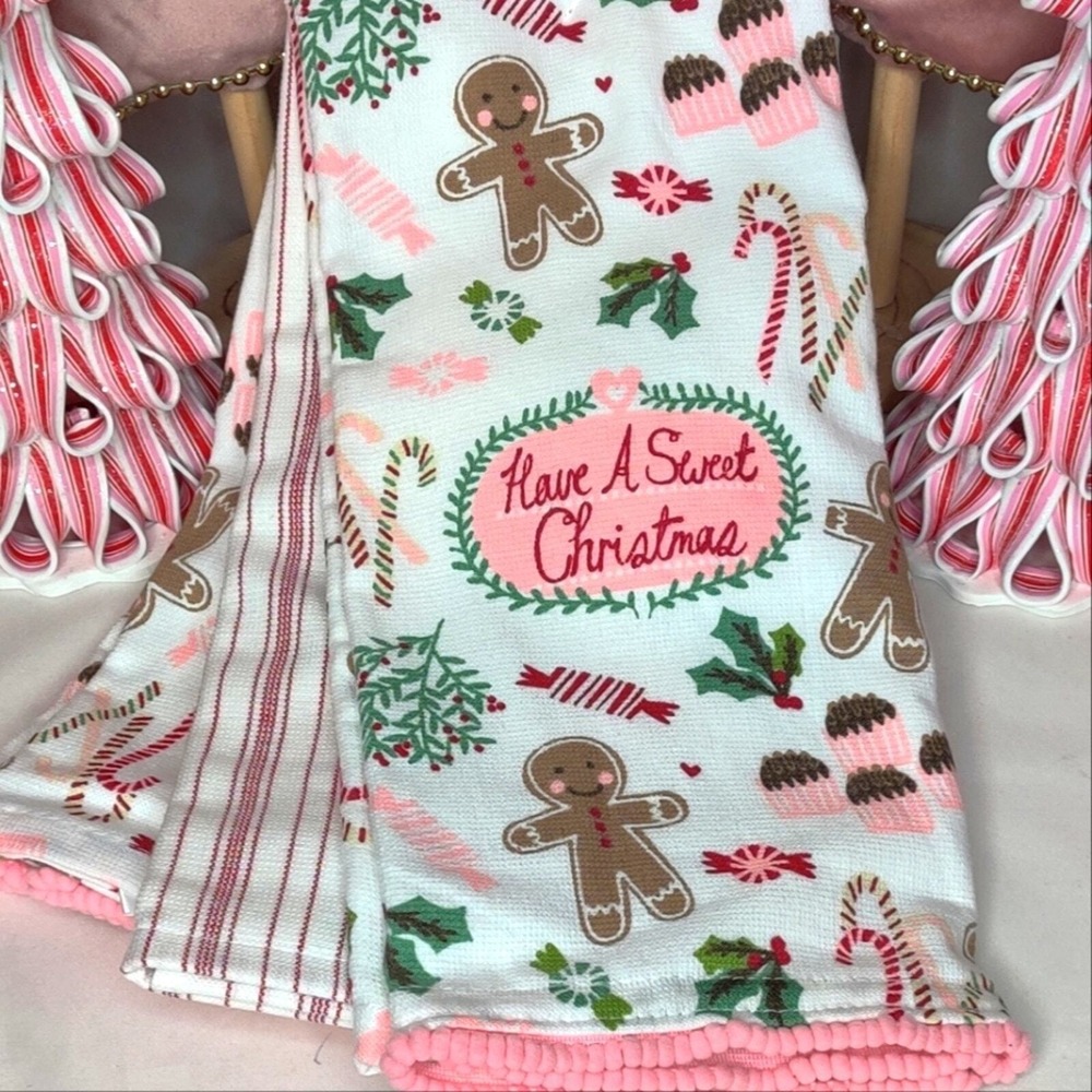 Pastel Pink Gingerbread Shabby Chic Christmas Kitchen Hand Towels